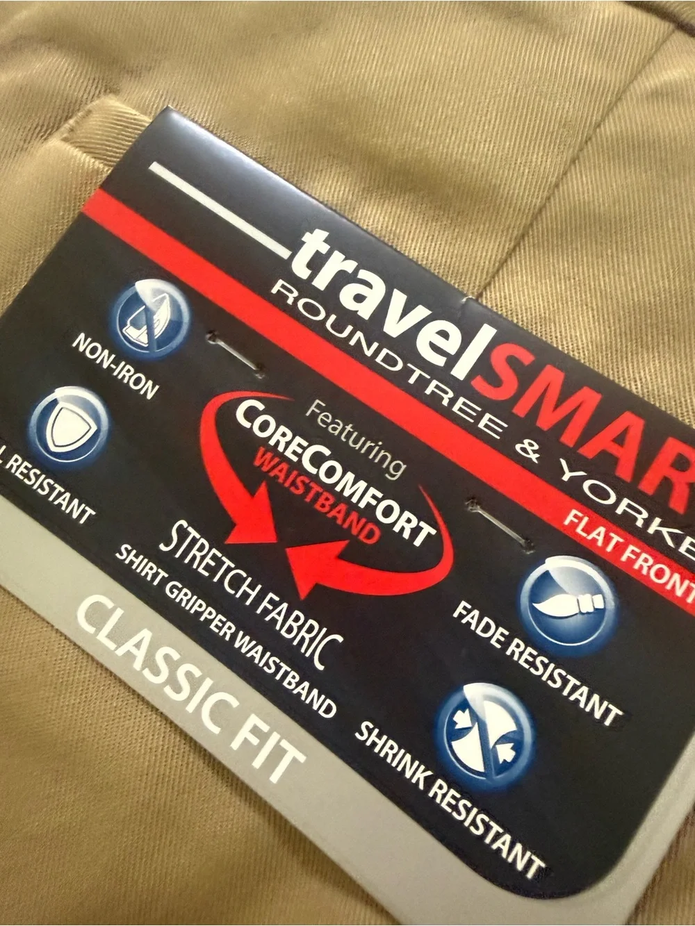 Roundtree & Yorke TravelSmart Pants Men's 52 X 30 Beige Classic Fit Core Comfort